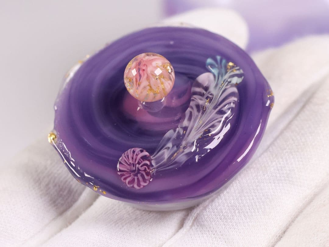 茶道具 船越美智代 ガラス茶入 ギヤマン 硝子 紫 マーブル【CM341