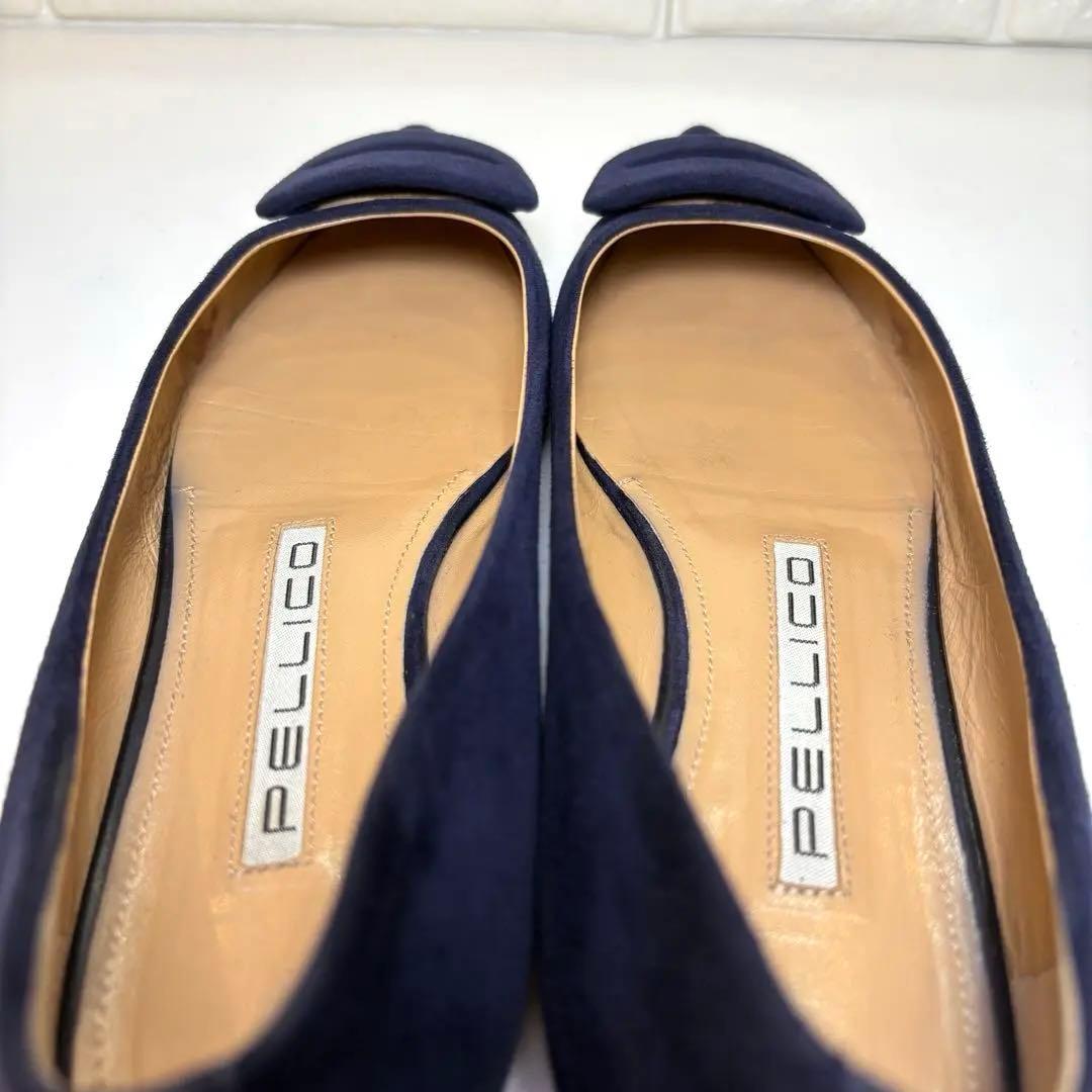 PELLICO ネイビー スエード フラットシューズ 21.5cm