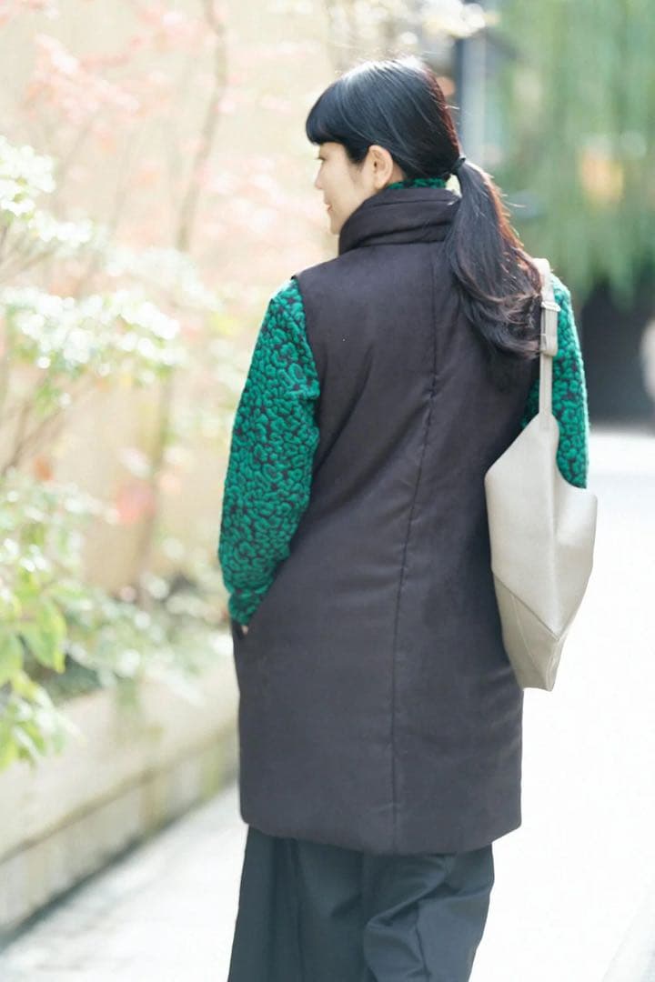 フェイクヌバック 長陣羽織 中綿袷（なかわたあわせ）／濡羽色 女F