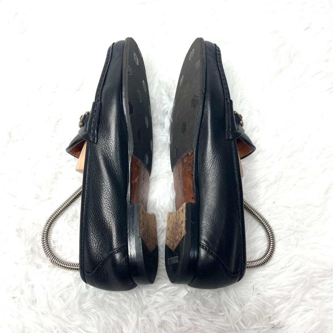 【美品】 フェラガモ ガンチーニ ビットローファー 24.0cm シボ加工 黒