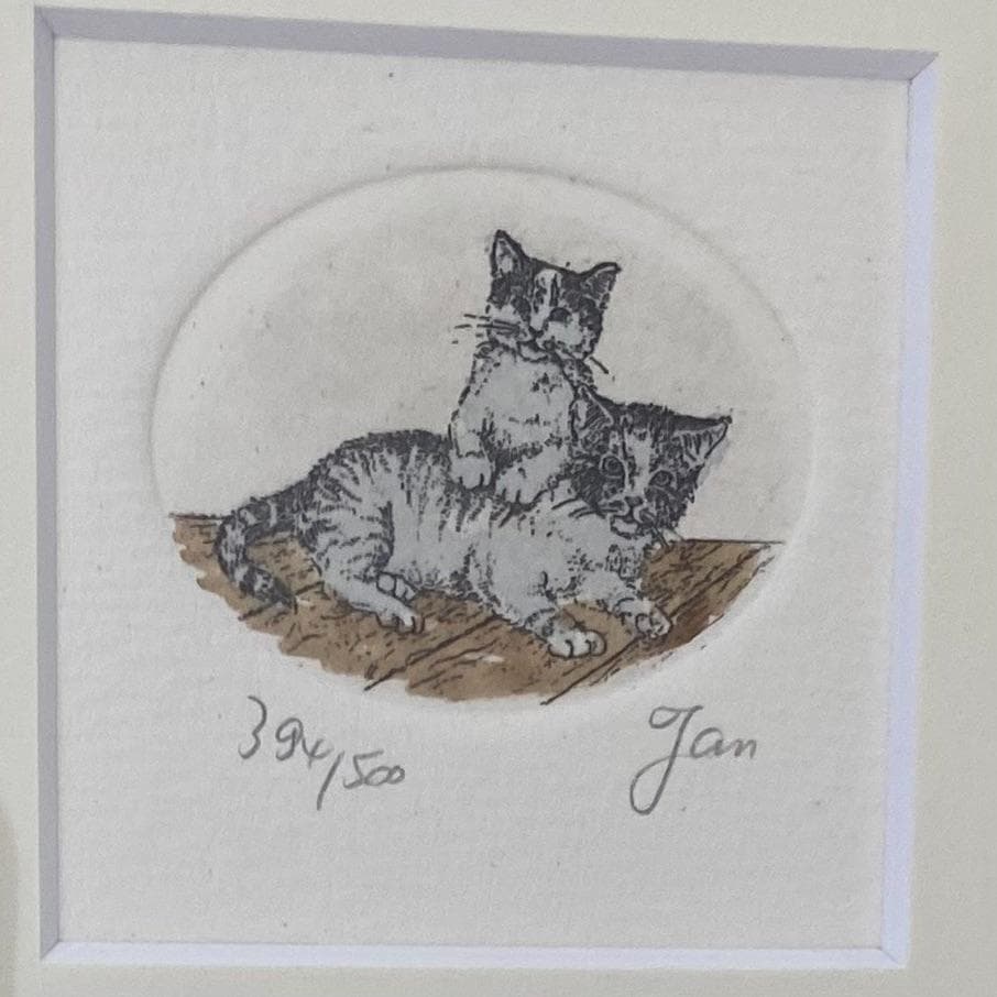 版画 猫 シリアルナンバー、オリジナル作品証明書付き - メルカリ