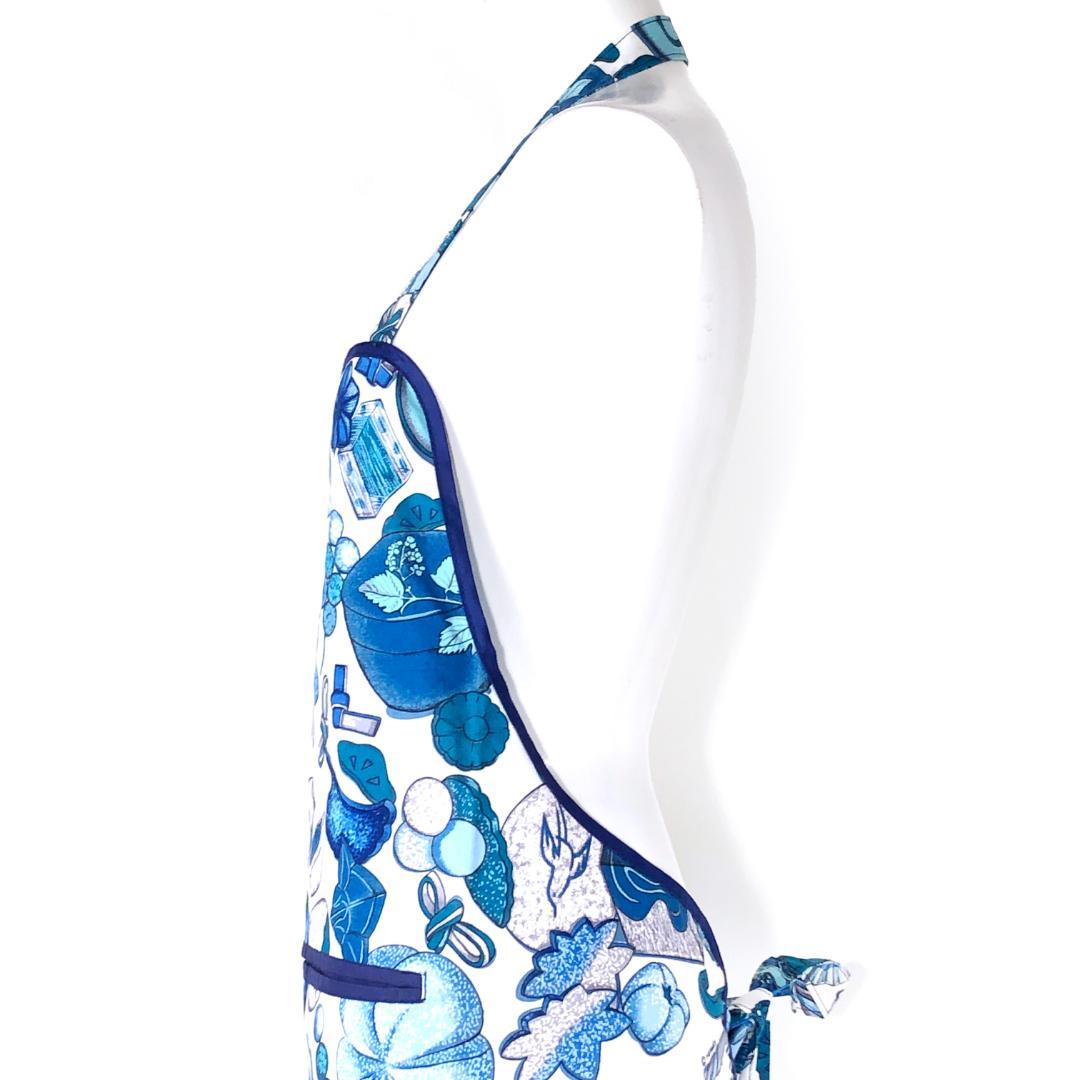 美品・箱付き】エルメス／調理用エプロン 和洋折衷絵柄／ネイビー