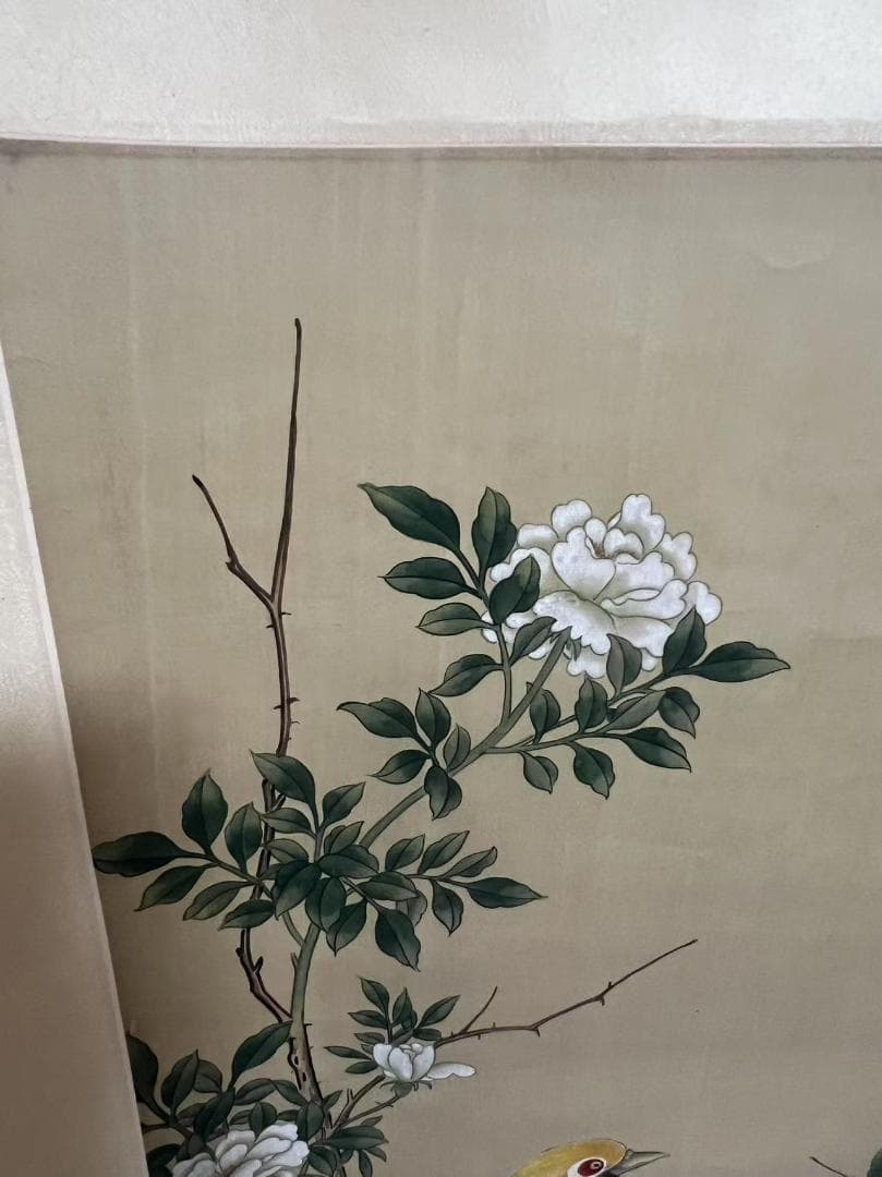 田中 野夫専用 水墨肉筆 錦鶏花葉太湖石図 南田沈銓 掛軸 中国美術(Y