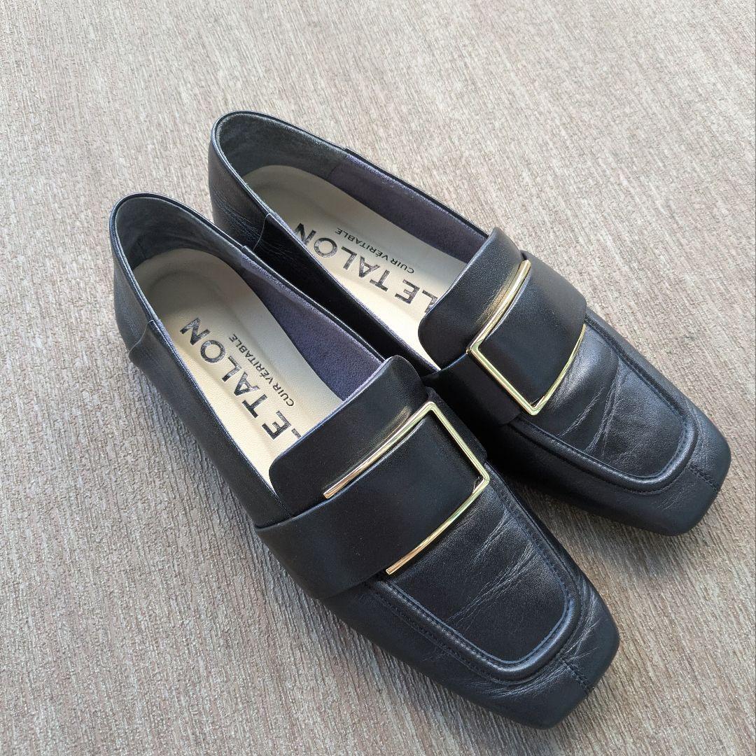 ほぼ新品☆ LE TALON 25cm本革レザースクエアメタルバックルローファー Le Talon - ほぼ新品☆ LE TALON 25cm本革レザースクエアメタル