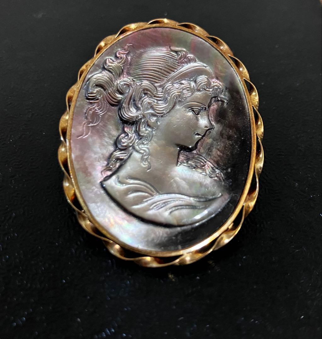 カメオK14　ブローチ　ネックレス　2way 585(K14) カメオブローチ ペンダントトップ兼用 ネックレス 2WAY 中古