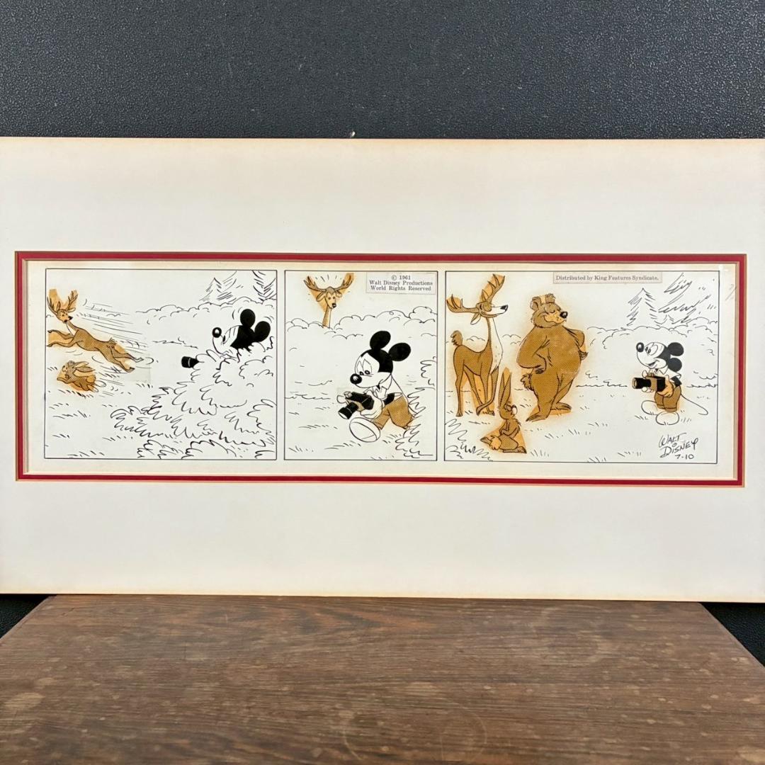 ウォルト・ディズニー ミッキーマウス3コマ漫画 原画 1961年 直筆