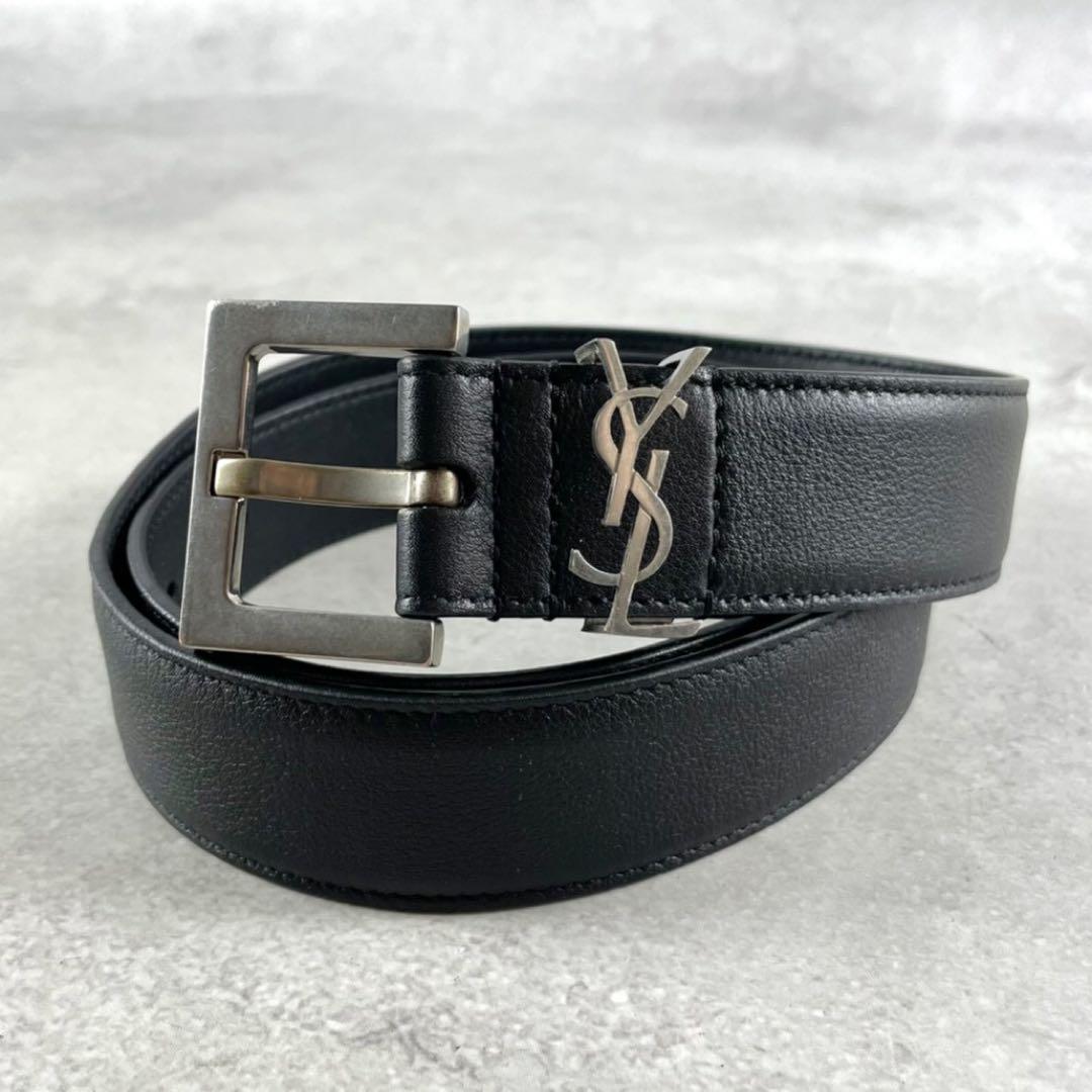 【極美品】サンローランパリ YSL ベルト ブラック シルバー金具 サンローラン YSLロゴ ベルト レザー×メタル ブラック×シルバー