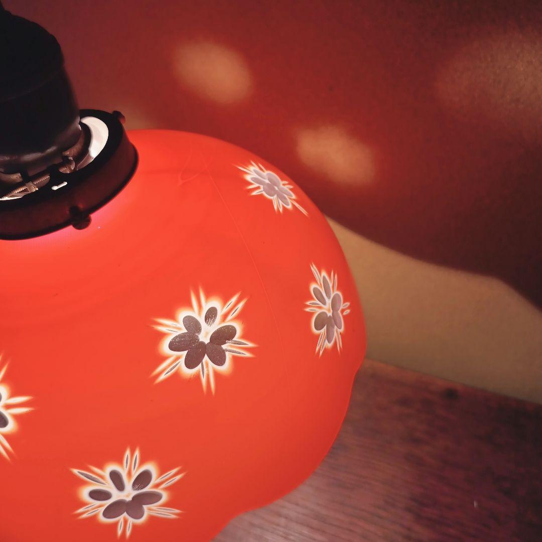 赤】 切子 電笠 ガラス 花模様 被せ 照明 大正 ライト 乳白 シェード