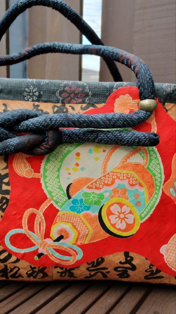 一閑張り 大 バッグ 犬張子 鯛 古布 柿渋 トートバッグ 和雑貨 - メルカリ
