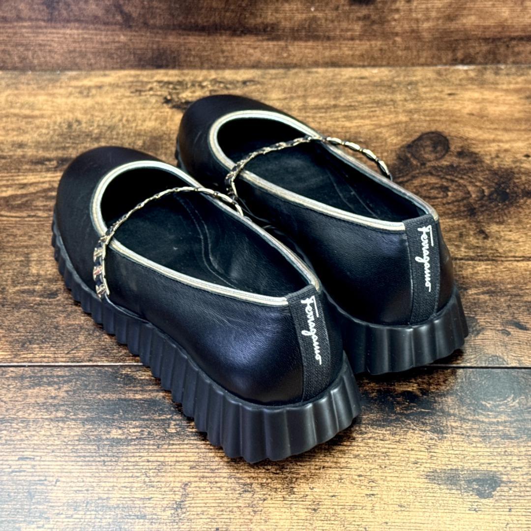 ☆即発 フェラガモ SANDY 厚底 バレエ 黒 6.5C 極美品 ナッパレザー