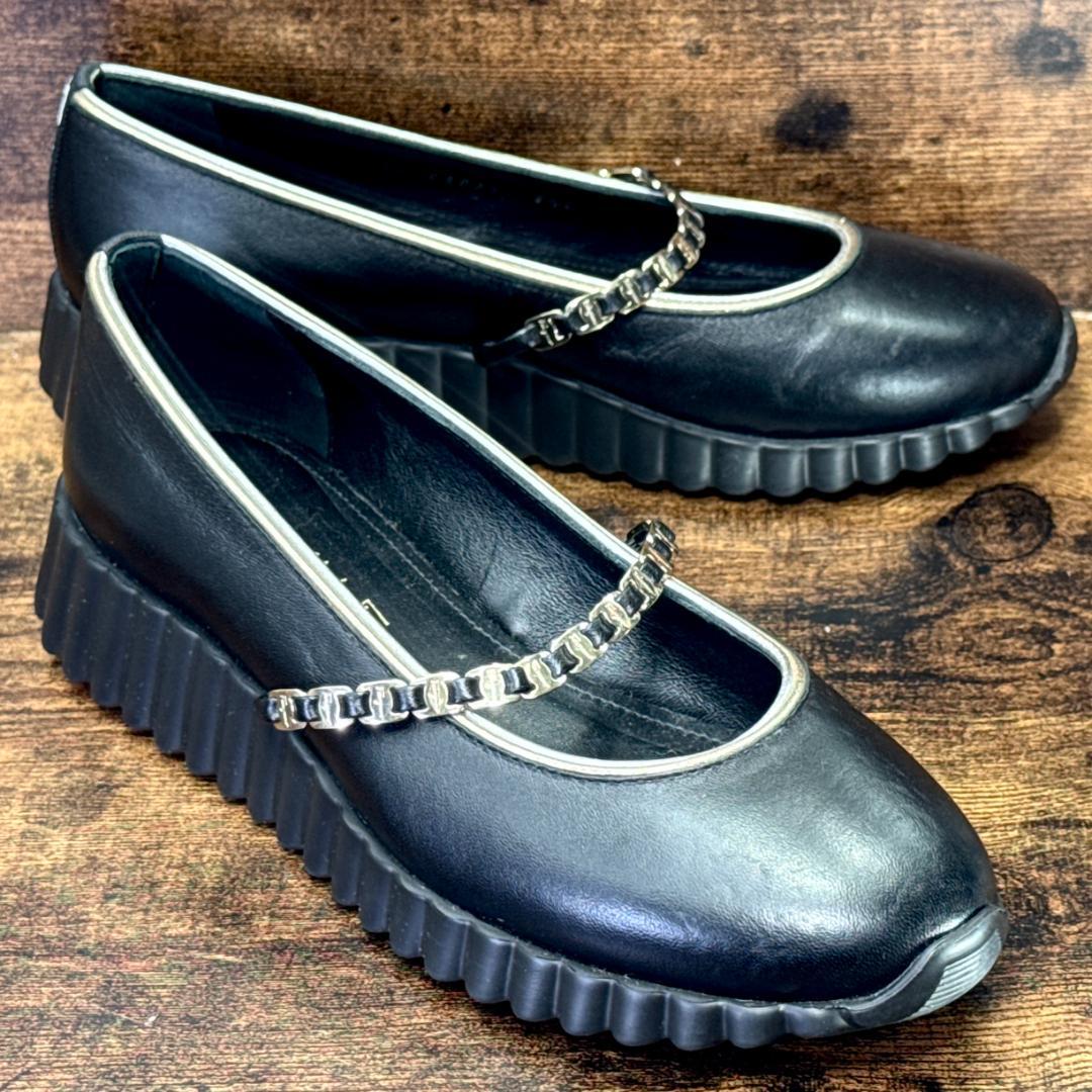 ☆即発 フェラガモ SANDY 厚底 バレエ 黒 6.5C 極美品 ナッパレザー