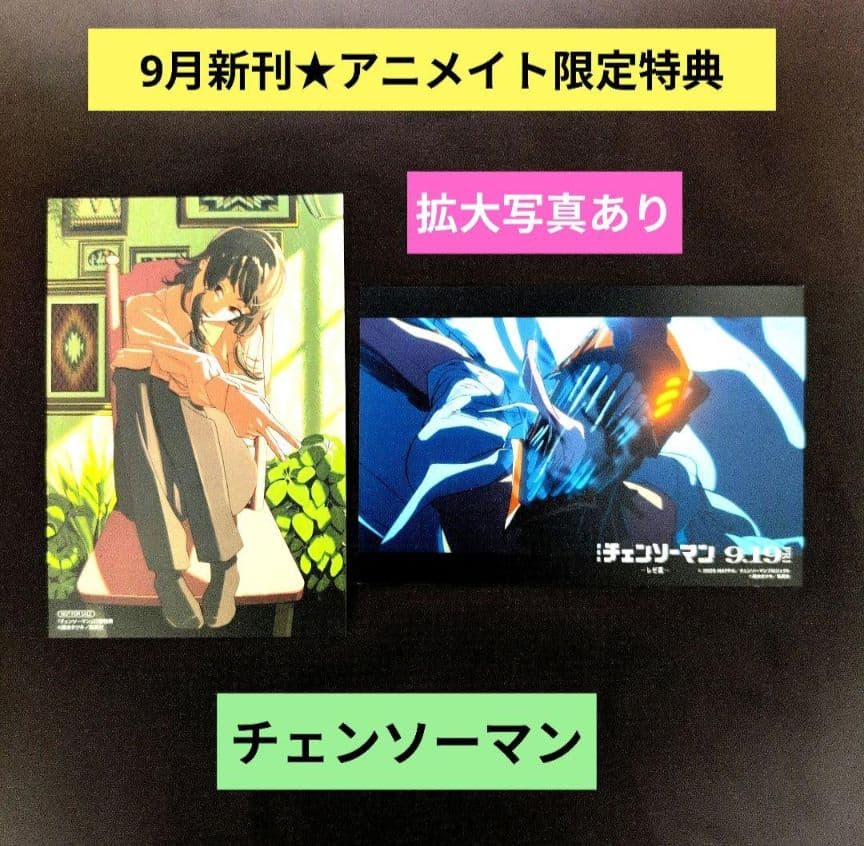 9月新刊》チェンソーマン22巻／アニメイト限定2種ポストカード特典