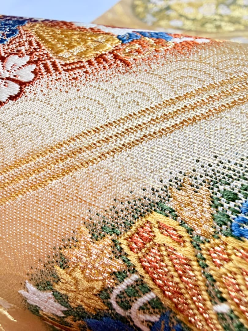 高級 袋帯 正絹 六通柄 花紋様 ゴールド 訪問着 留袖 色無地 約35万円