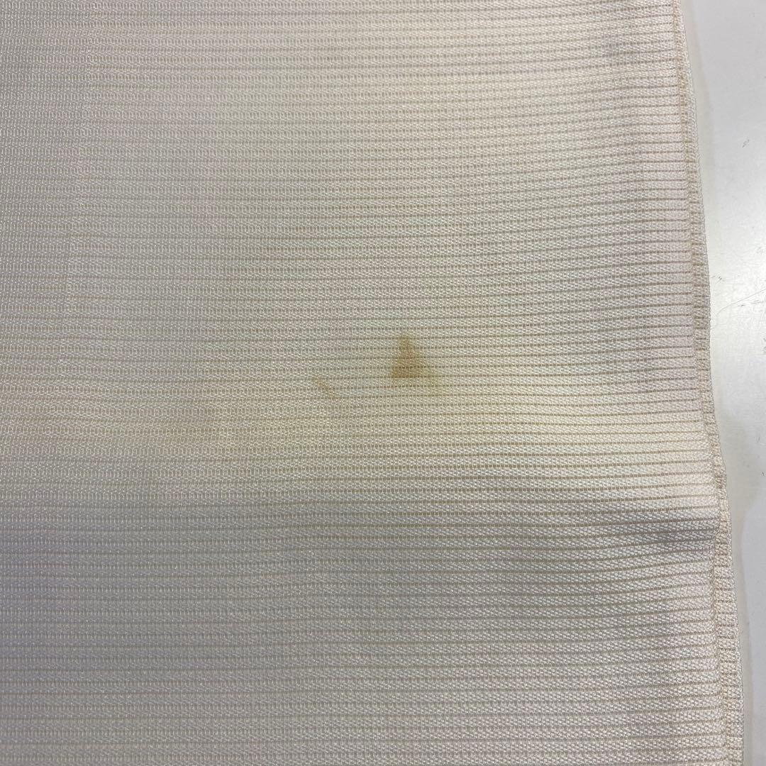 5k897 名古屋帯　絹　夏帯　夏物　絽　落款　旭峯　手書き　蘇州刺繍　白　花柄