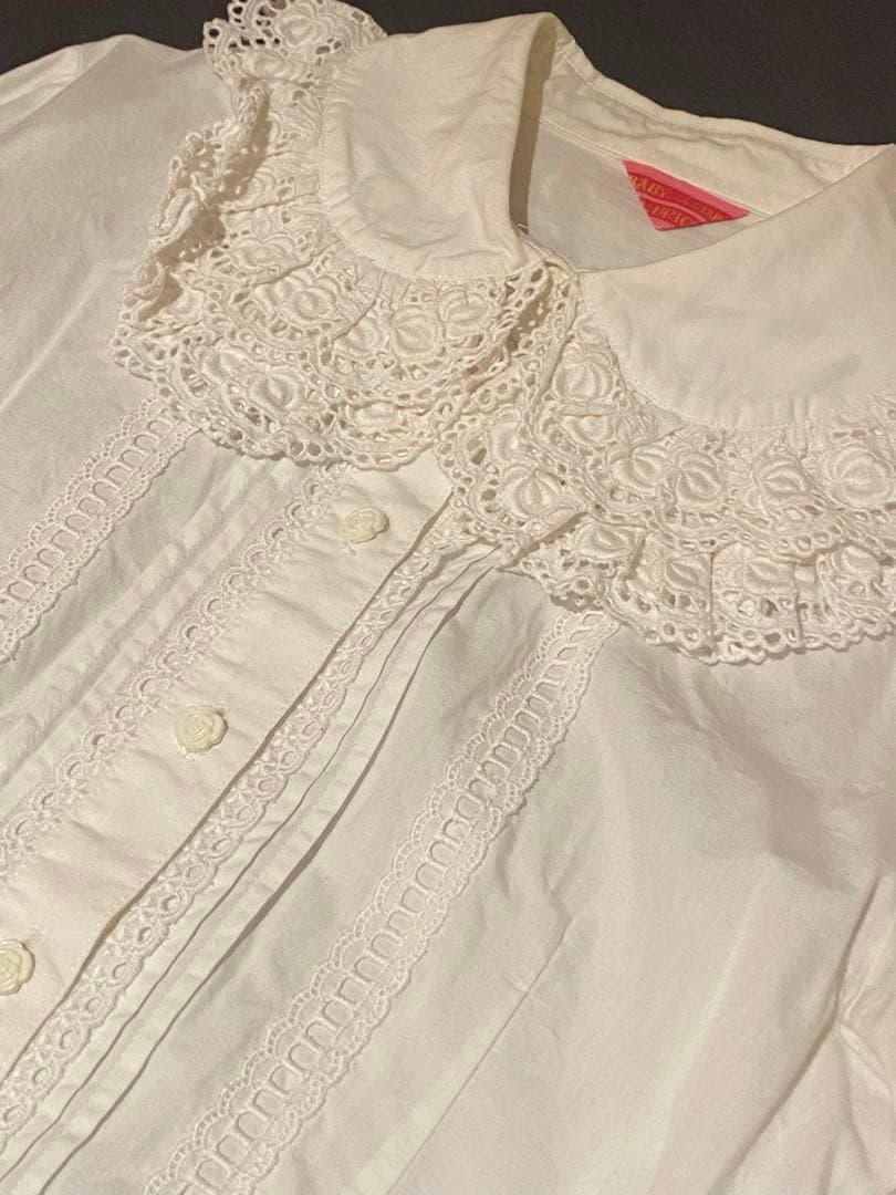 BABY 2重衿袖ピンタックブラウス オフ白 レース襟 長袖ブラウス