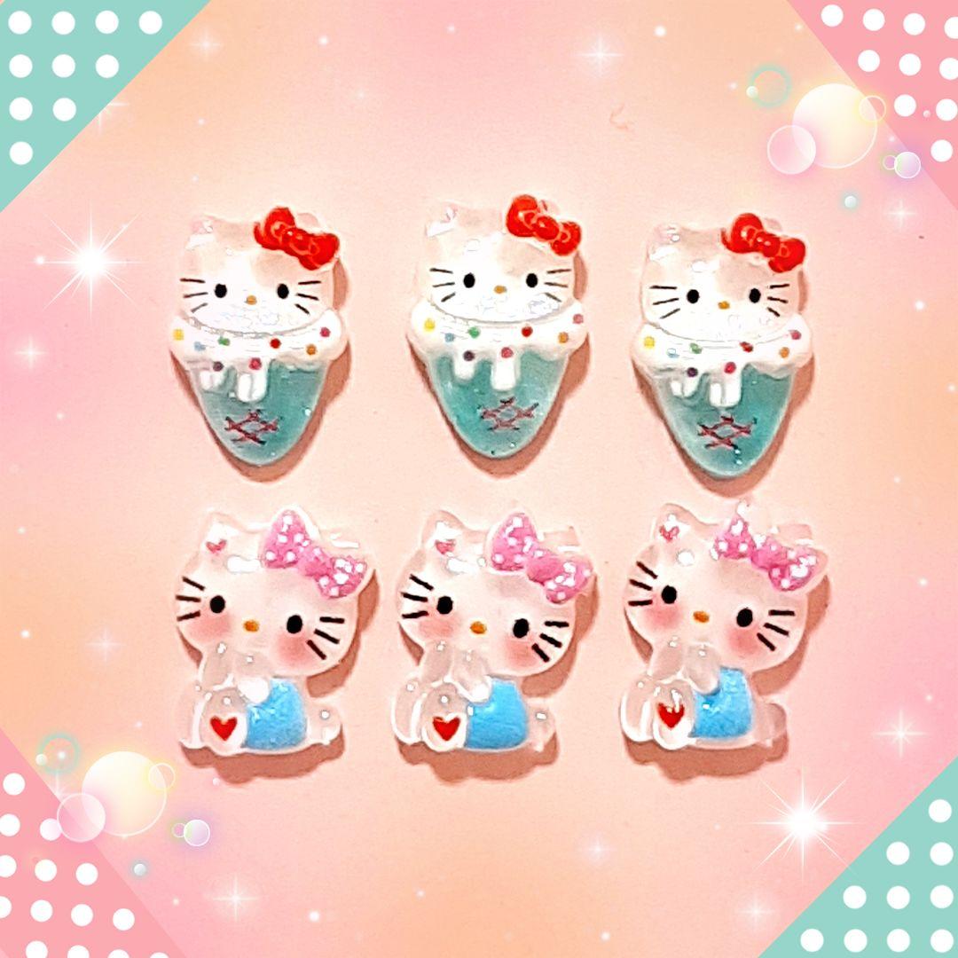 キティ キティちゃん ネイルパーツ キティー 6P 水色 3d - メルカリ