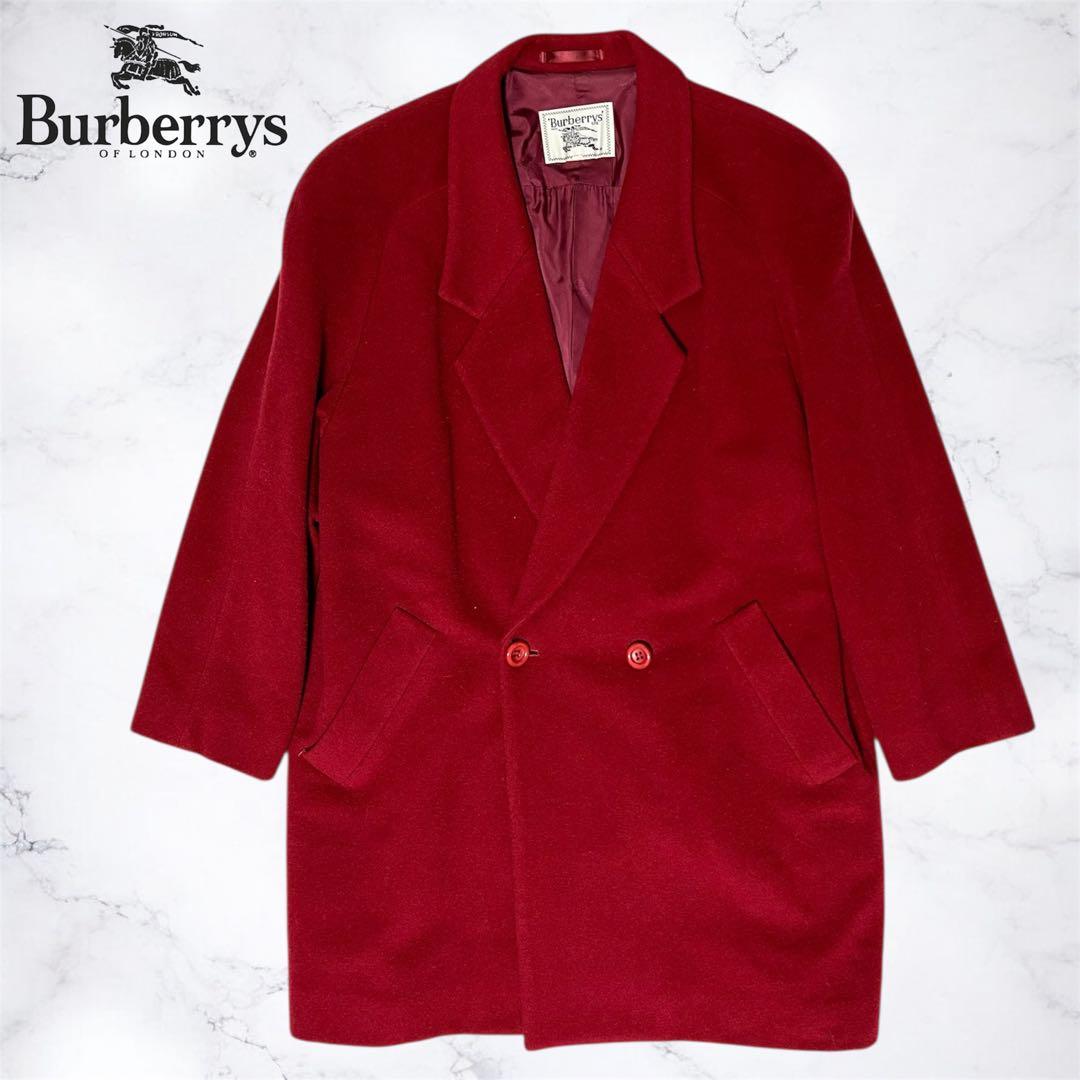 希少 Burberry カシミヤ ダブル コート レッド ビンテージ 90s