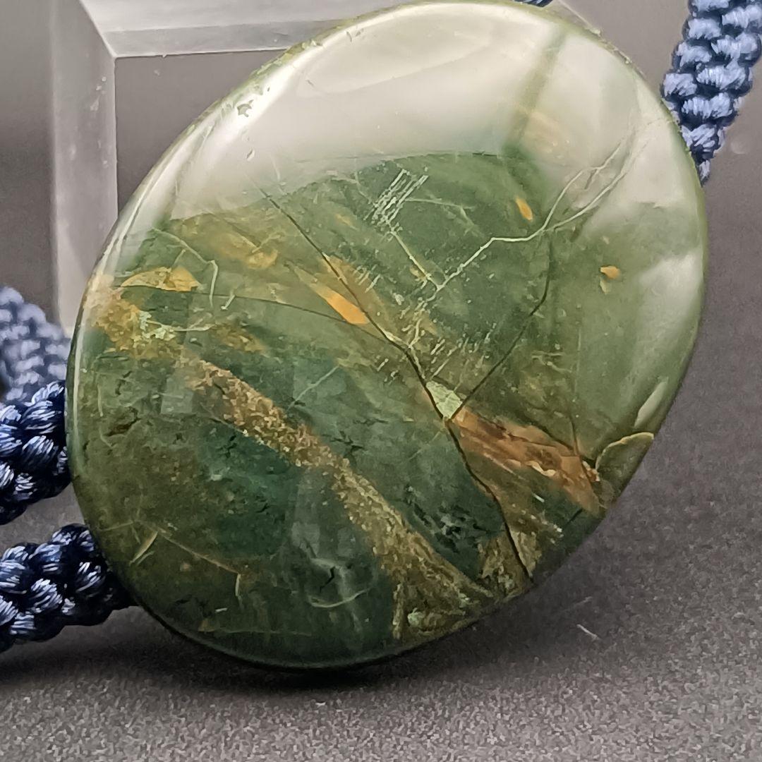 未使用保管品 深緑のグリーンジャスパー ループタイ 〜大地が描く静寂