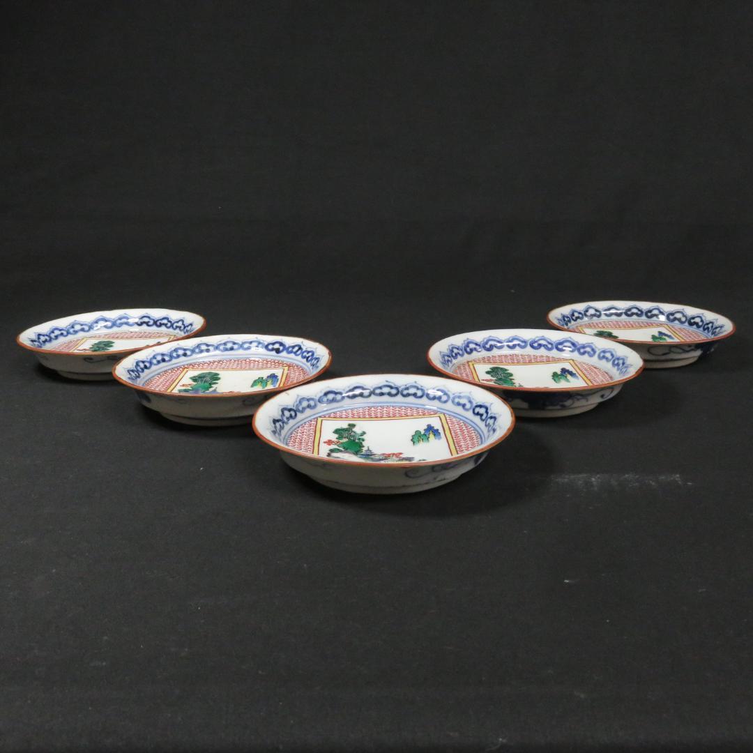 小皿 5枚 色絵付 角福 山水 訳アリ ニュウ アマテ 3枚 古伊万里 - メルカリ