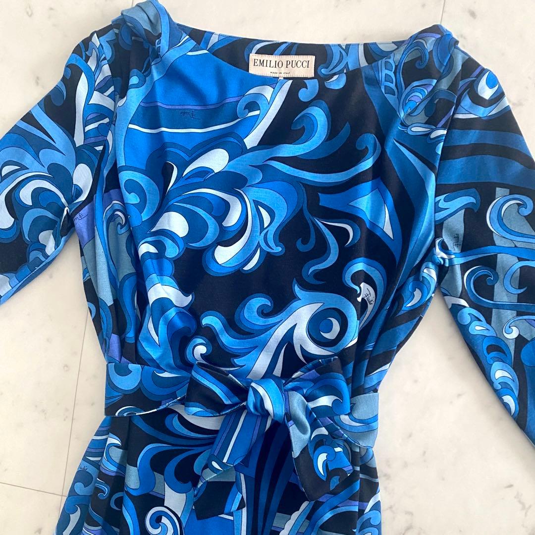 美品 エミリオプッチ 2WAYロゴ入りプッチ総柄ワンピース リボンベルト