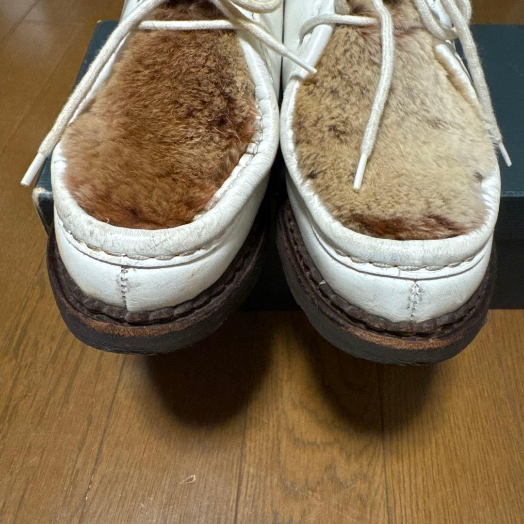 パラブーツ UK4.5 ミカエル 白 ラビットファー 別注カラー - メルカリ