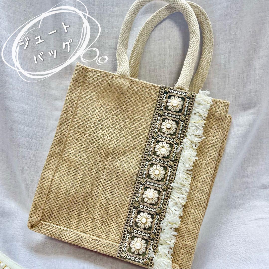 ❁ジュートバッグ❁インド刺繍リボン×フリンジ ハンドメイド アレンジ