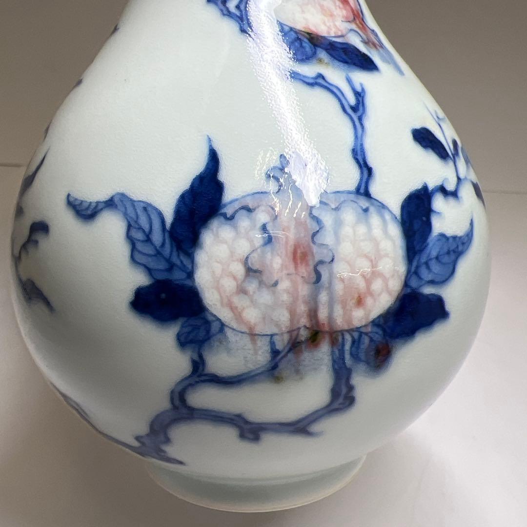 中国美術 大清康熙年製 釉裏紅花瓶 高約19.5㎝ 東Y8-