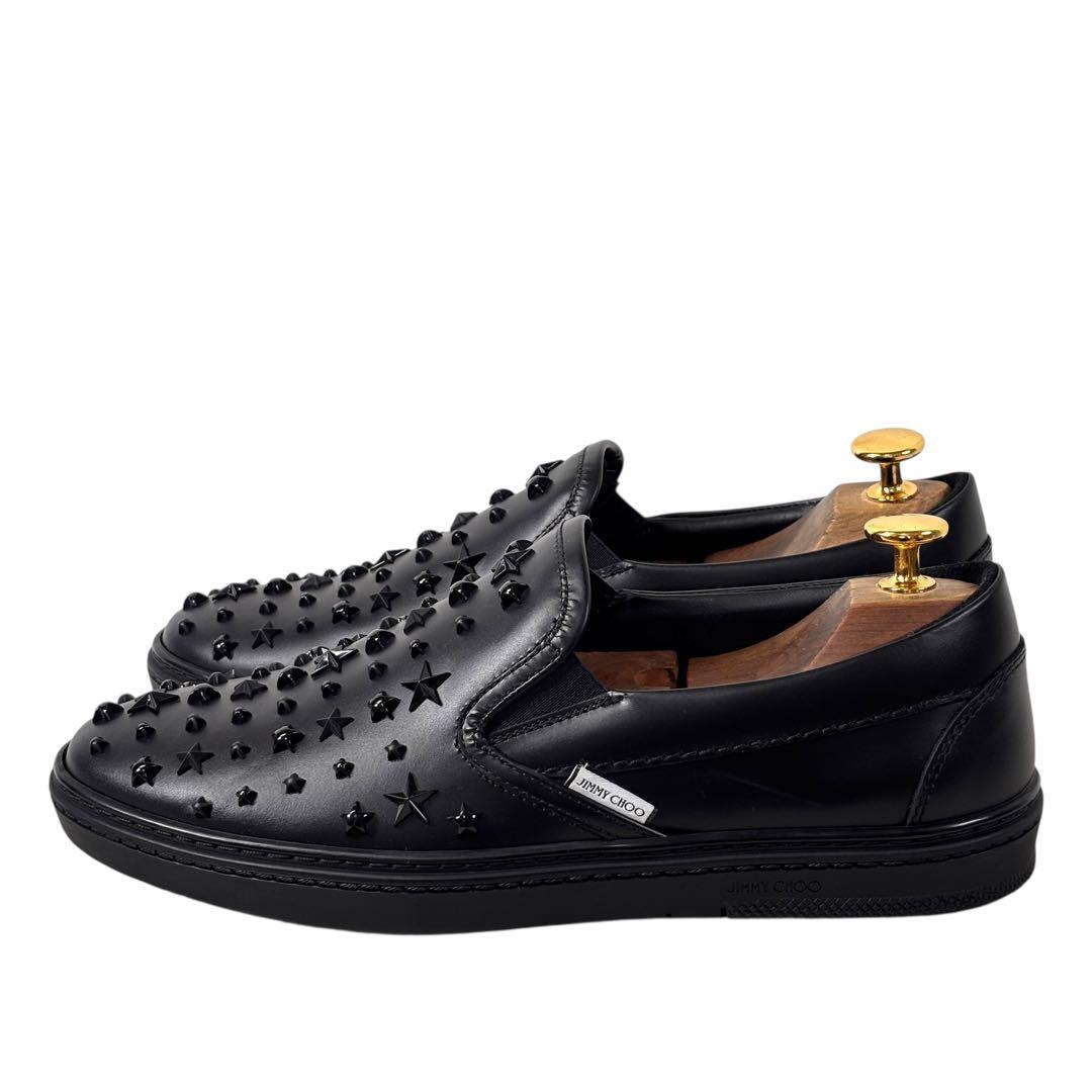 極美品 ジミーチュウ 40 25 スタッズ スター スリッポン ブラック 黒
