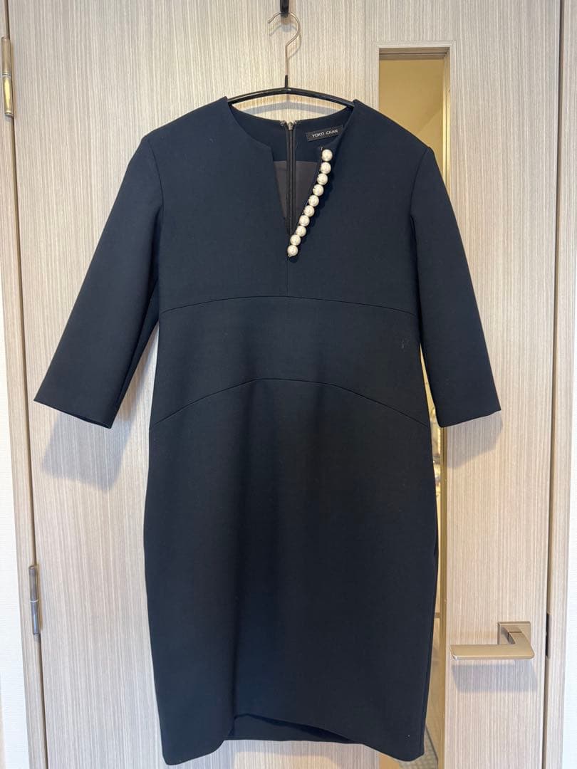 YOKO CHAN ネイビーひざ丈ワンピース Rental Little Black Dress ten. / YOKO CHAN 裾フリルの長袖