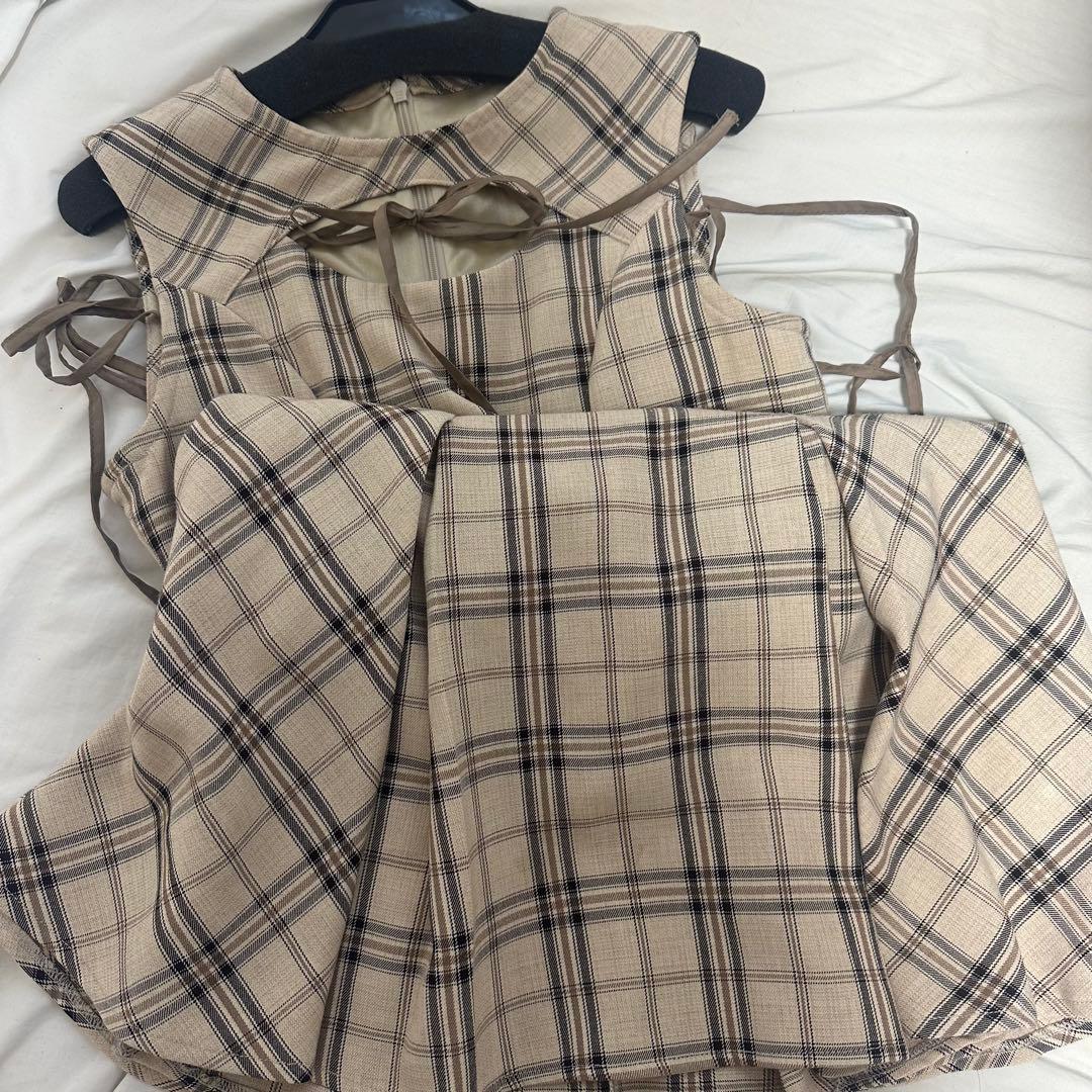 フロントオープンチェックミニワンピ・ベージュ♡ミシェルマカロン