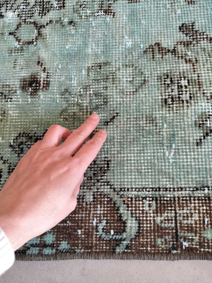 最終価格】エメラルドグリーンオーバーダイ ヴィンテージトルコラグ No