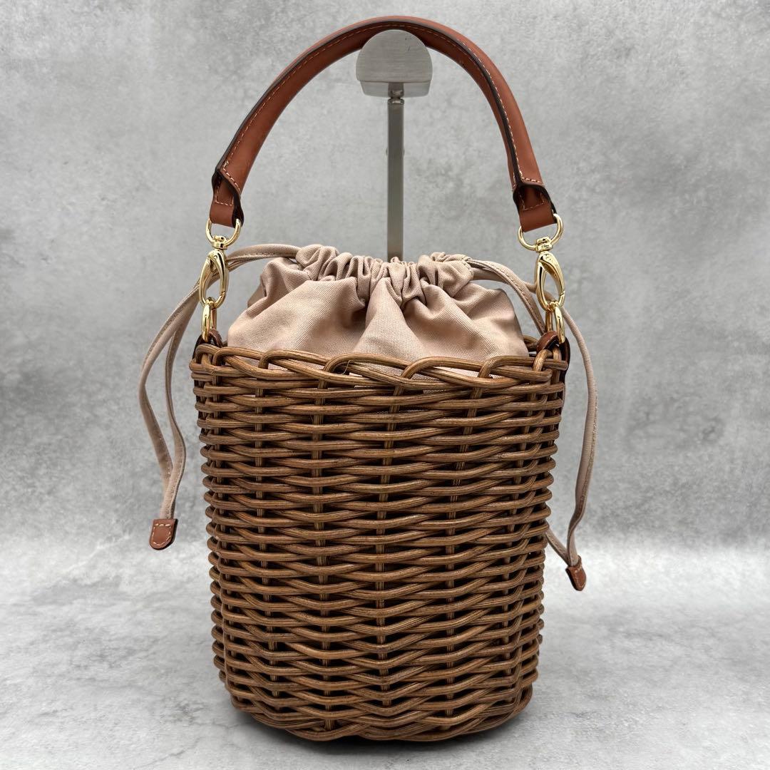 未使用級 アタオ 2way かごバッグ BREEZE 巾着 ファー ゴールドロゴ