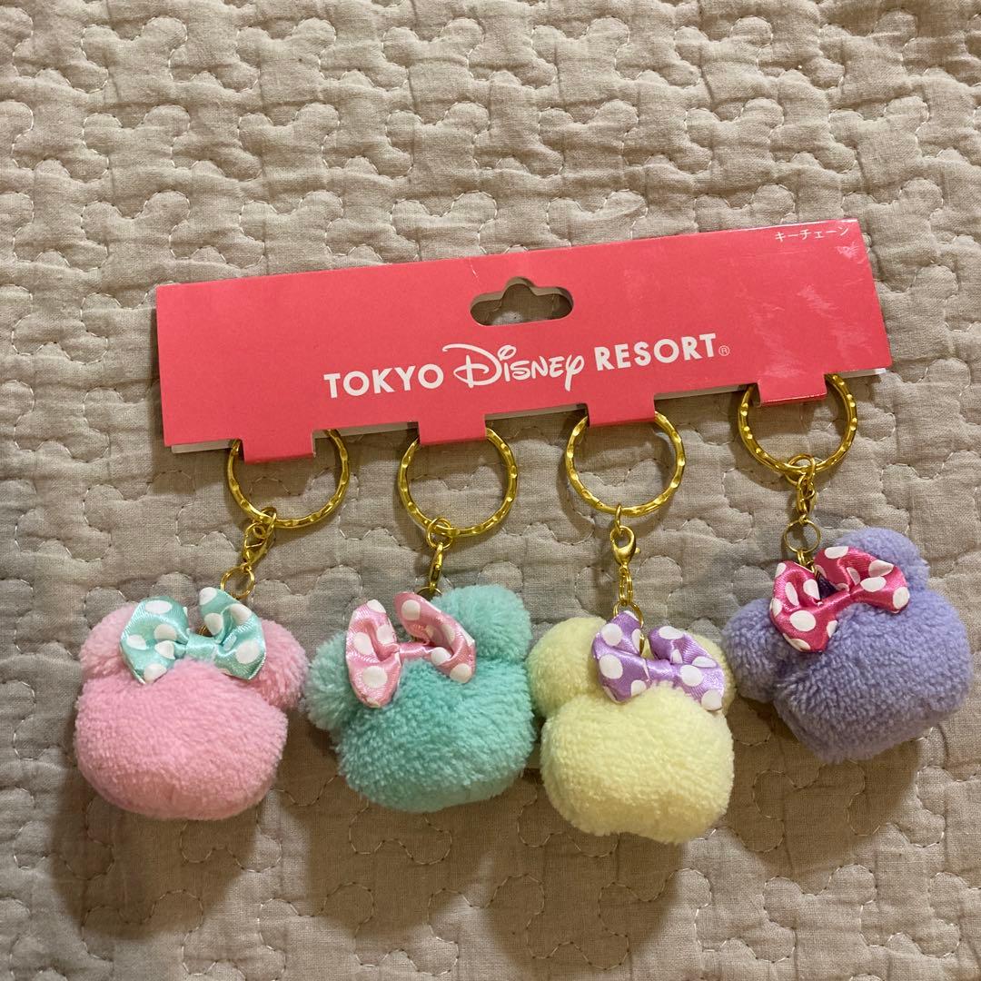 ディズニーリゾート キーチェーン グッズ ミッキー ミニー リボン 4個