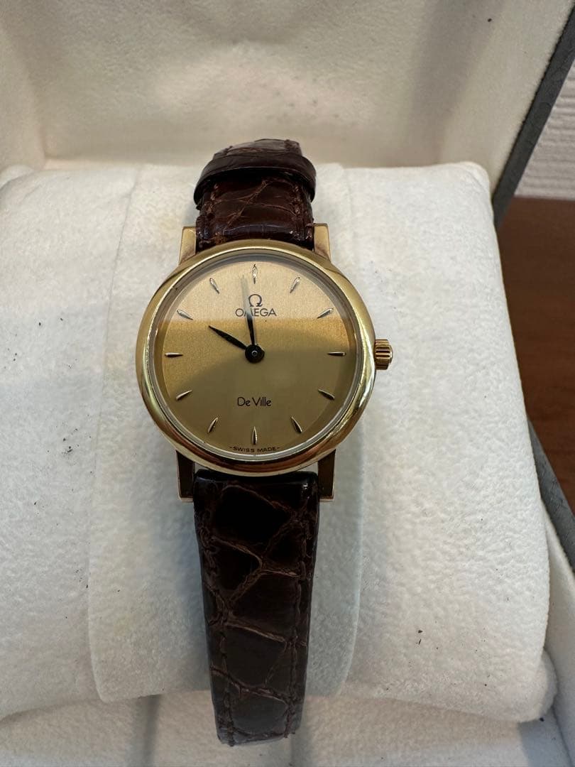 Omega De Ville ゴールド レザー　k18 箱付き OMEGA オメガ デビル 腕時計 K18イエローゴールド/革 レディース