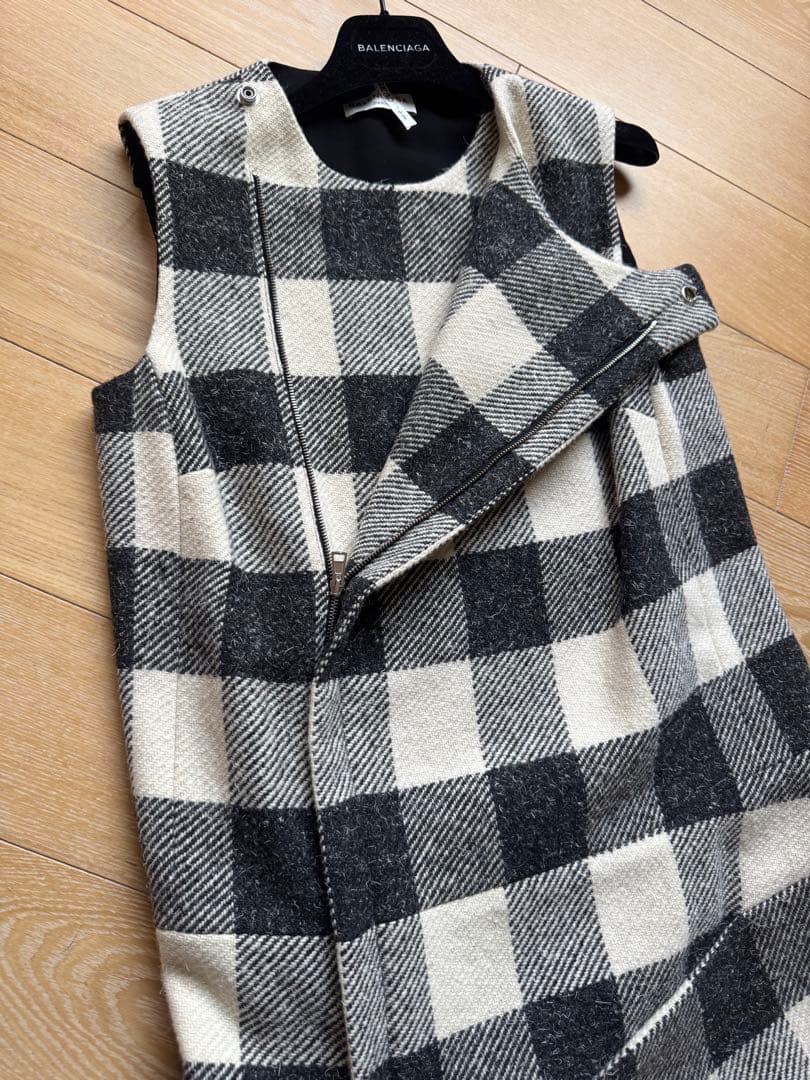 BALENCIAGA バレンシアガ チェック柄 ノースリーブ ひざ丈ワンピ 36