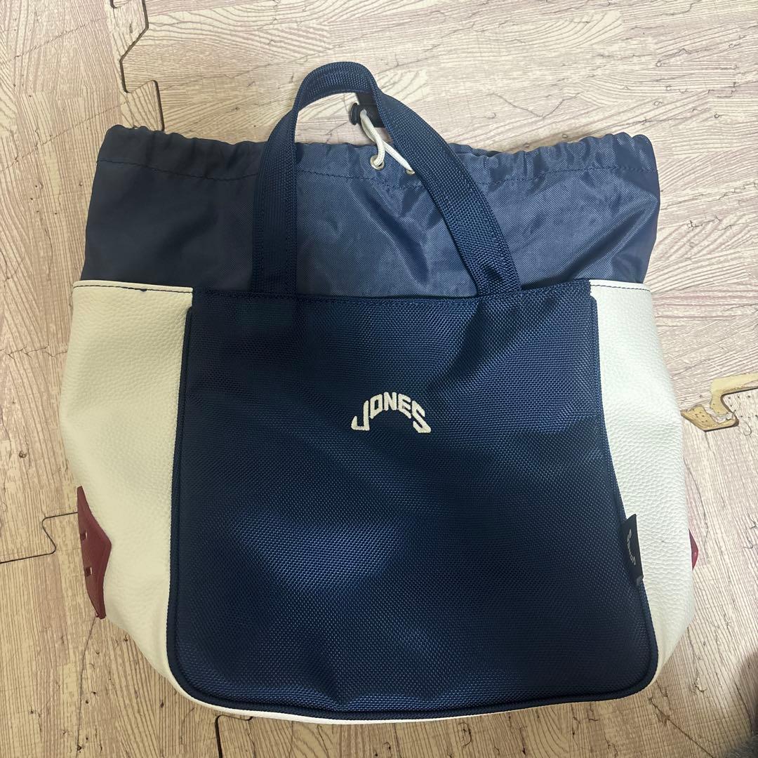 ピ*ー様 JONES ゴルフトートバッグ ネイビー/ホワイト ジョーンズ ゴルフ トートバッグ ロゴ入り A4 メンズ JONES GOLF Tote
