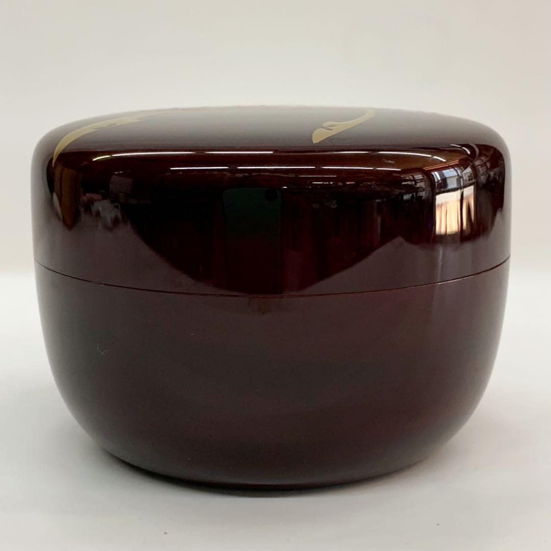 平棗 兜にあやめ】新井司峰 共箱 溜塗