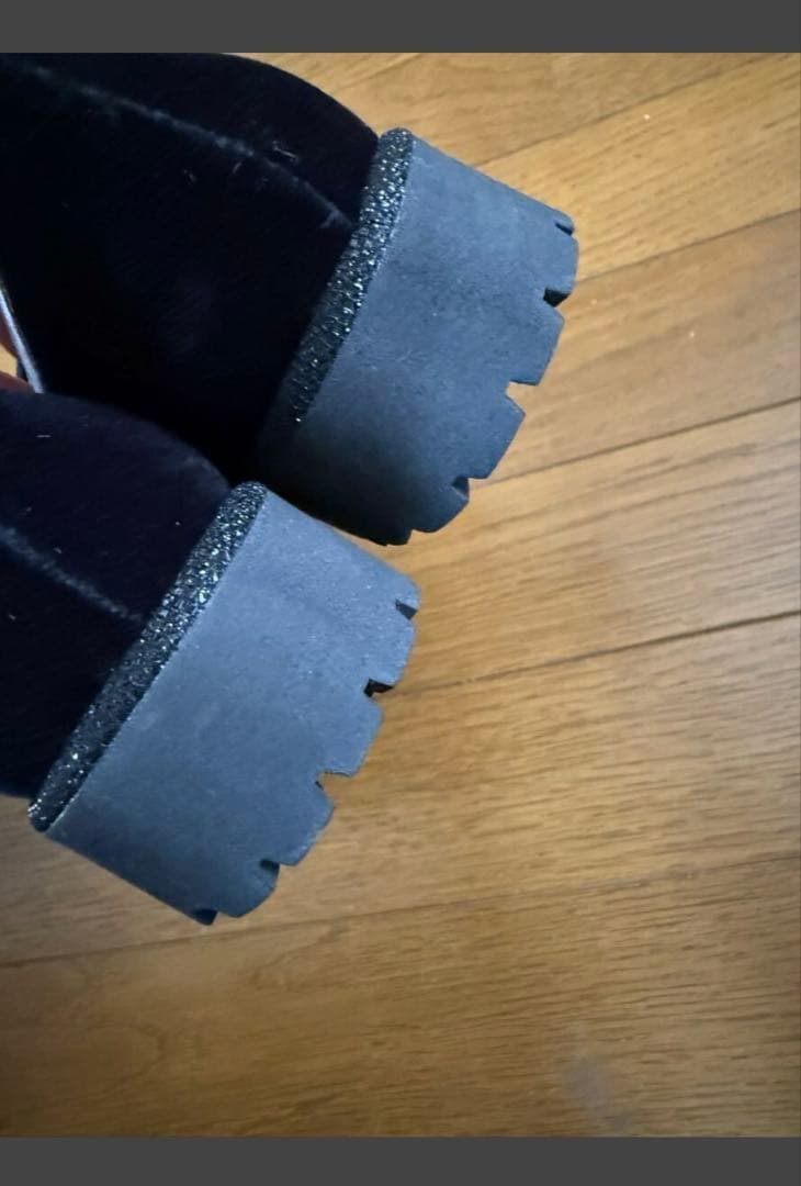 イタリア製 ベロアローファー／チェーンモチーフ ブラック・サイズ36