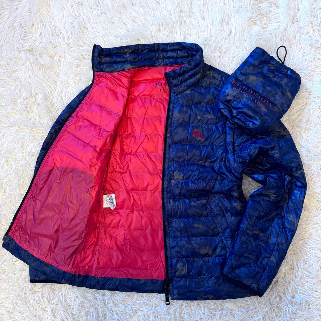 バーバリー ブラックレーベル 迷彩 ダウンジャケット 2way 袋付 M紺