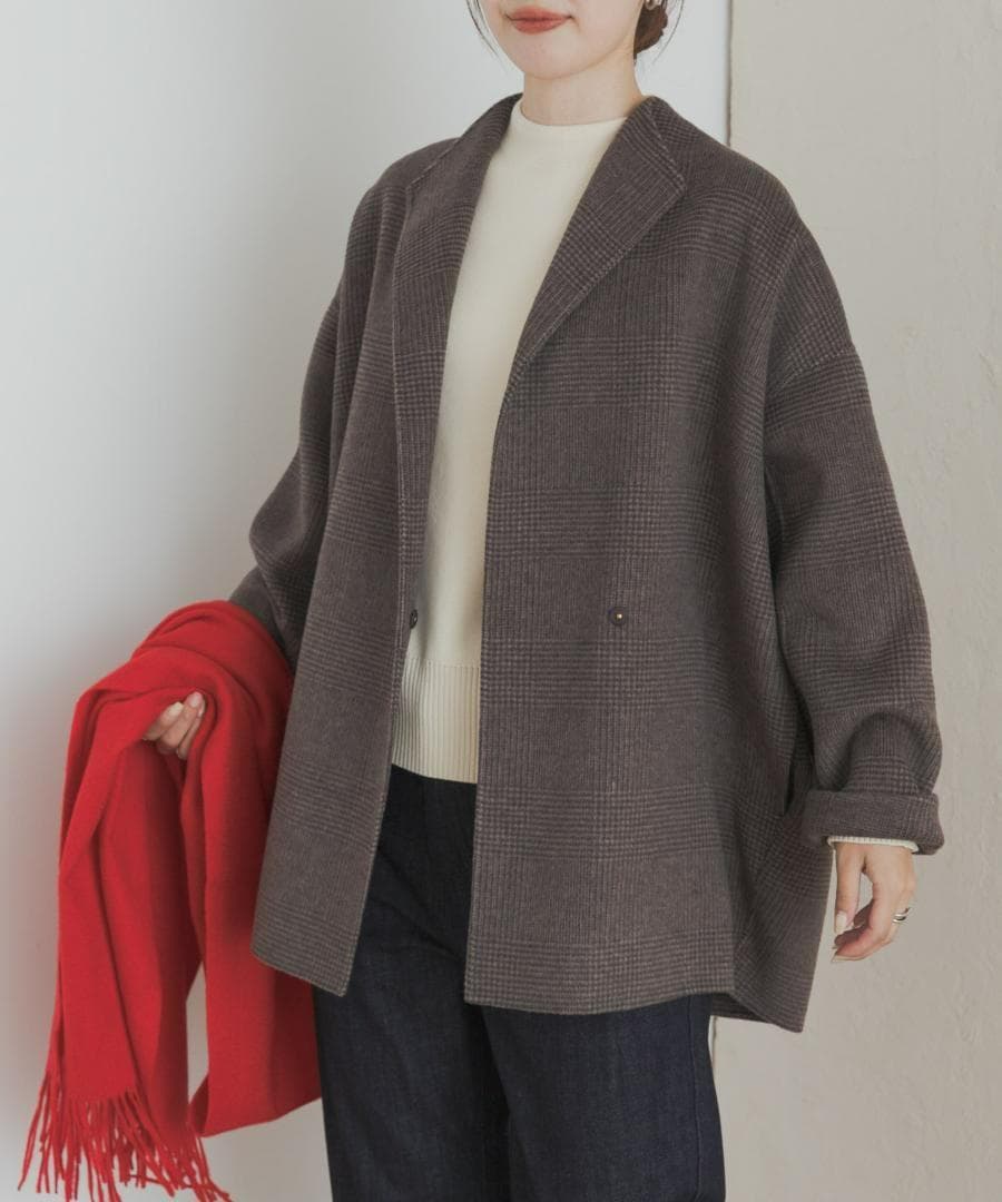 新品◆DOORS◆ウールリバーミドルガウンコート《BROWNCHECK》ドアーズ