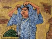 【真作】絵画　北村真　油彩SM　ショールをかぶる少女　異国情緒　Y169