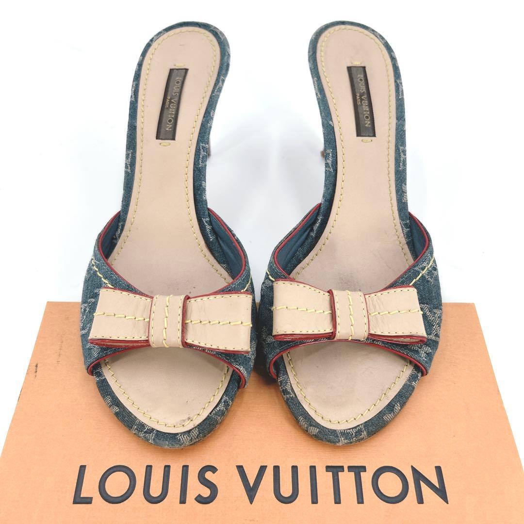 【鑑定済】ルイヴィトン モノグラム デニム サンダル ミュール 23.5cm