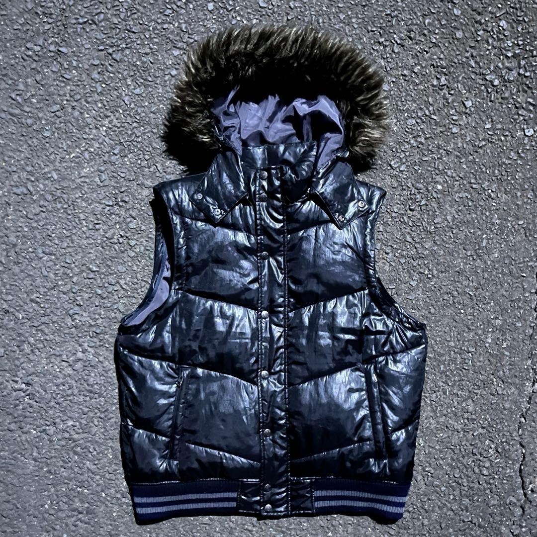 最安値❗️ 00s Y2K ファーダウンベスト 平成 グランジ ギャル男 お兄