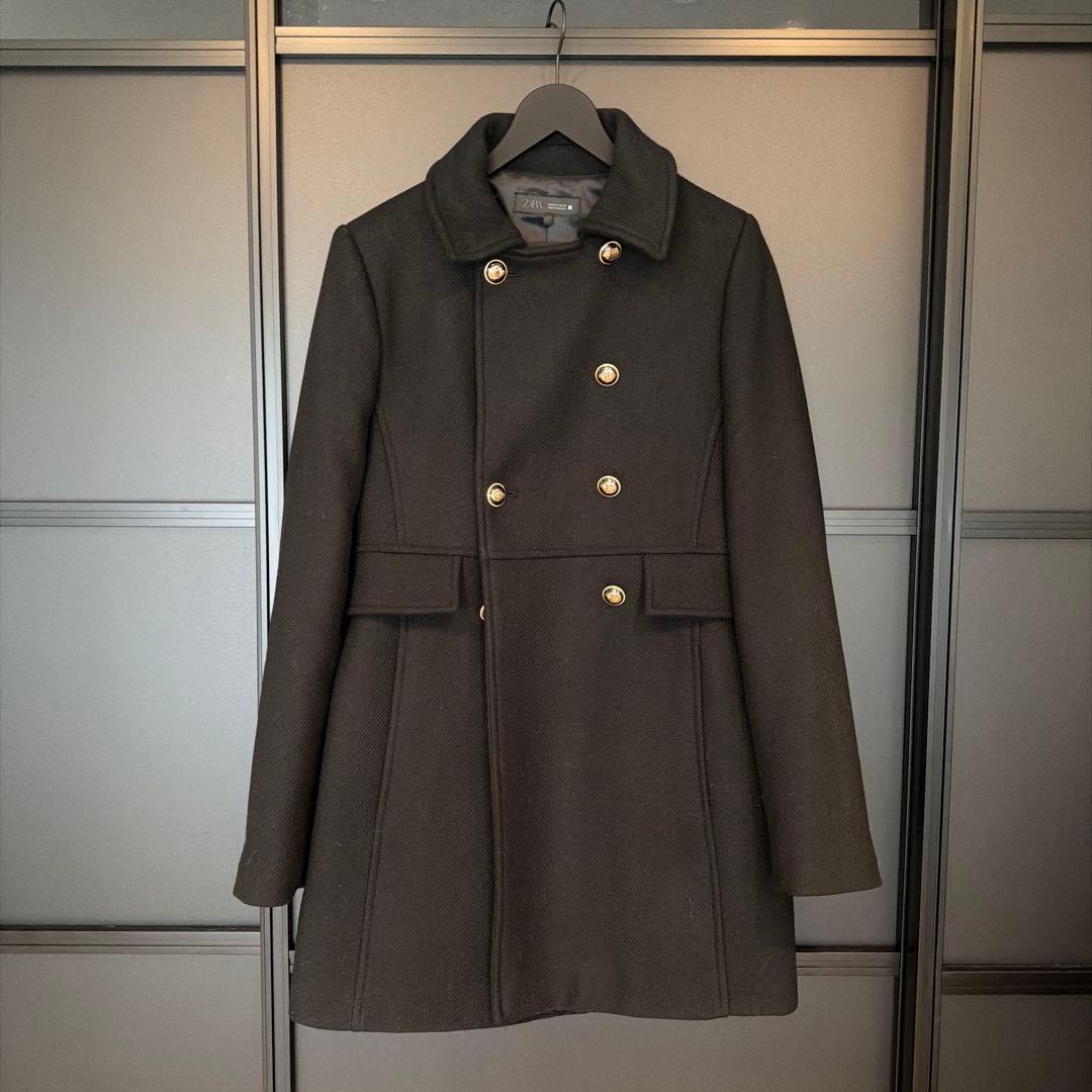 ZARA ウール混紡ショート丈ダブルブレストコート - メルカリ