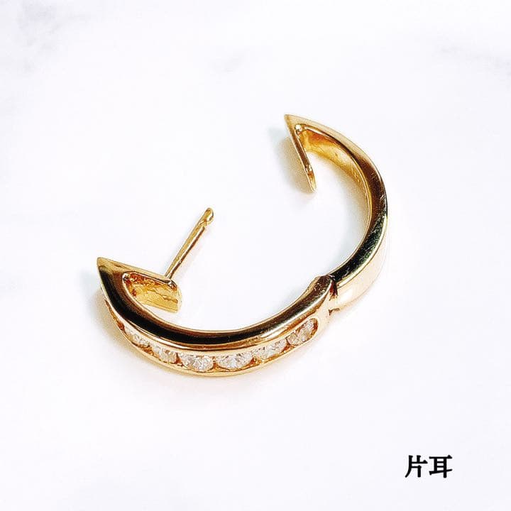 ■未使用品■K18 片耳 ダイヤフープピアス 0.402ct