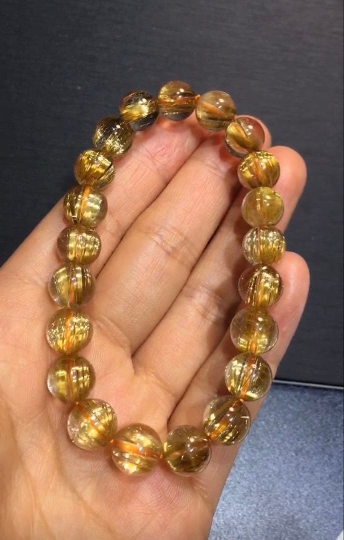 高品質クリア　タイチンルチル 高品質】太陽放射タイチンルチルクォーツ 7mm玉 ブレスレット(型番