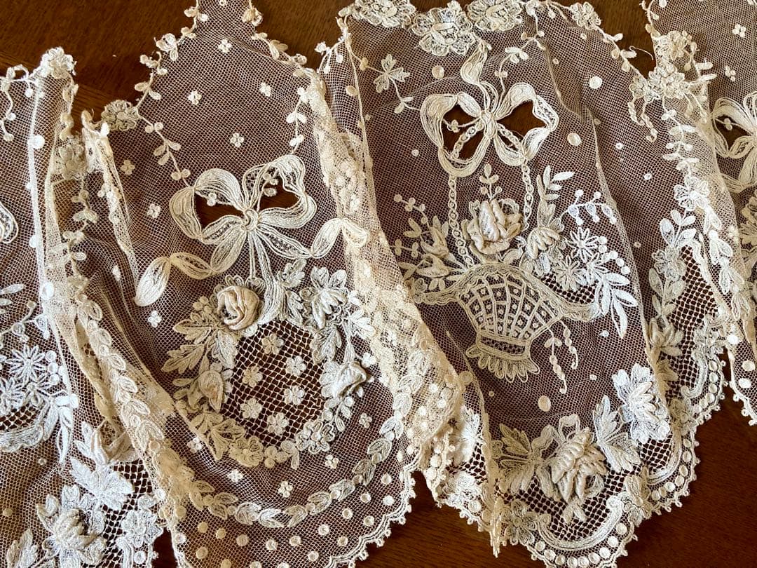 フランスアンティーク立体の花びら チュールレース ウエディング用 花かご&リース フランスアンティーク立体の花びら チュールレース ウエディング用