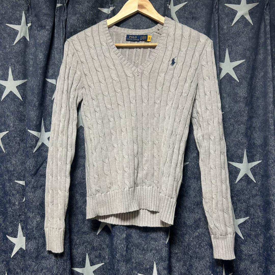 Polo Ralph Lauren グレー Vネック ケーブルニットセーター