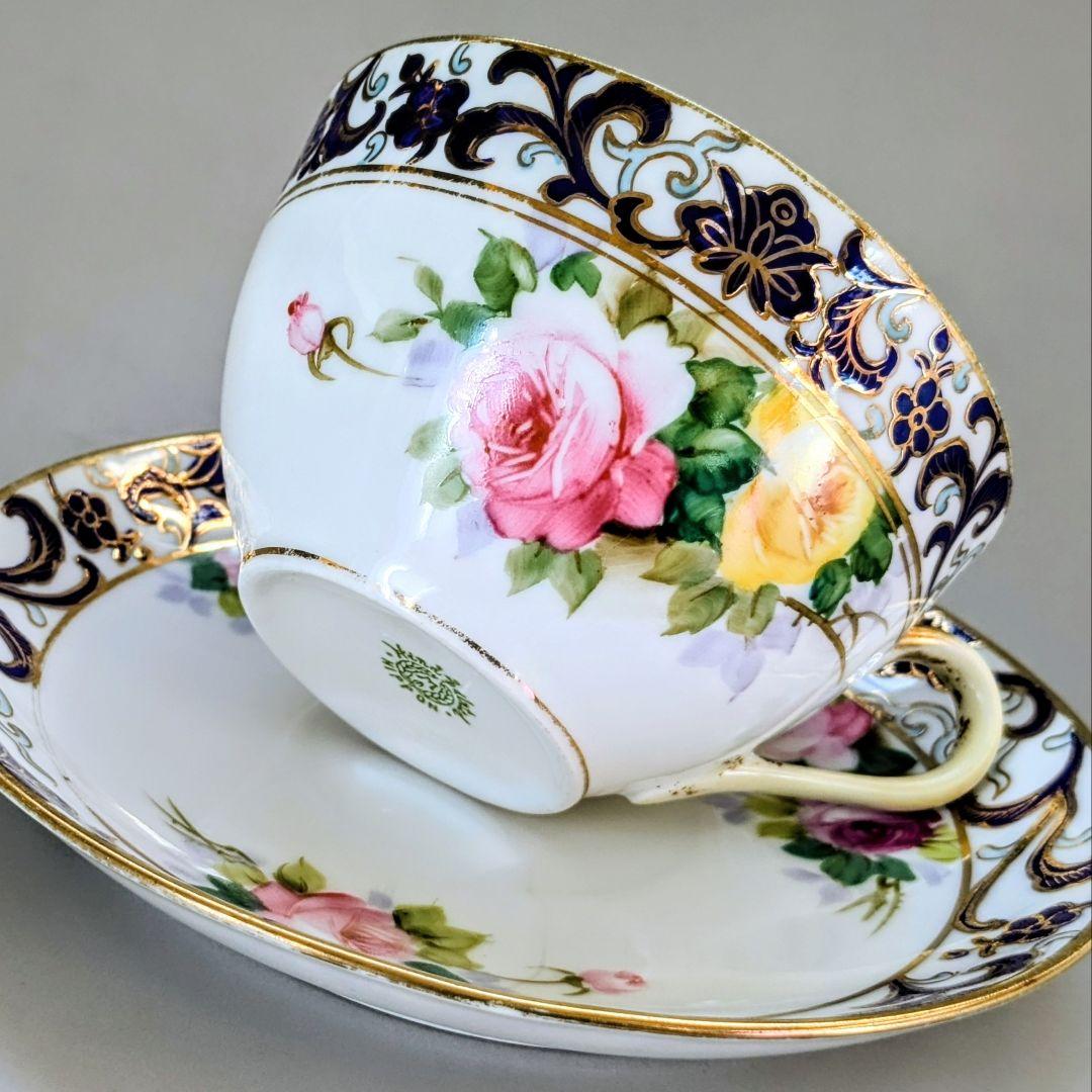 オールドノリタケ銘品!! 金彩藍帯薔薇図紋 キャビネットカップ