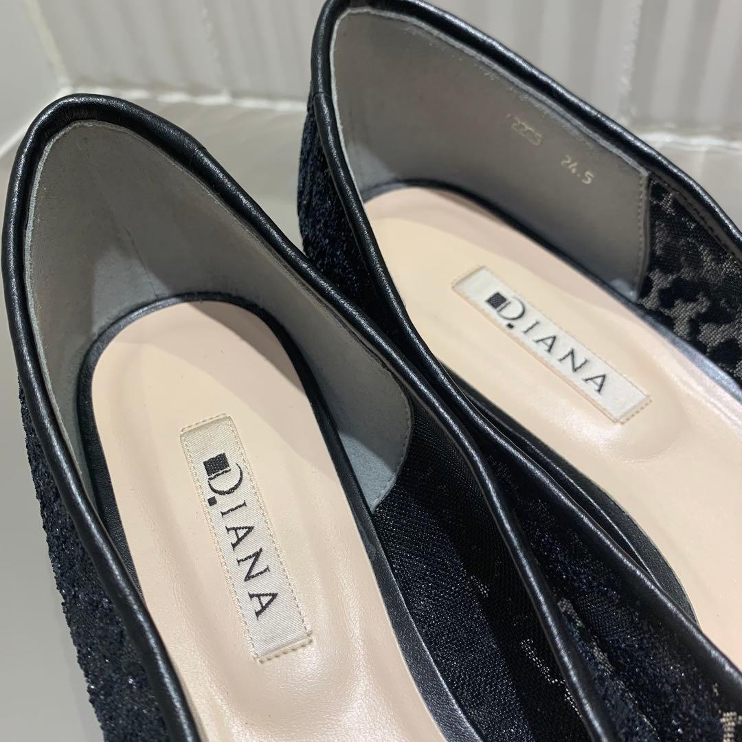美品✨DIANA グリッター チュール パンプス ブラックラメ 24.5cm